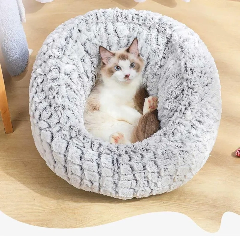 Dog Round Cat Winter Warm Sleeping Bag Long Plush Soft Pet Bed Calming Bed House  Comfortable Cat Litter Sleeping Bed