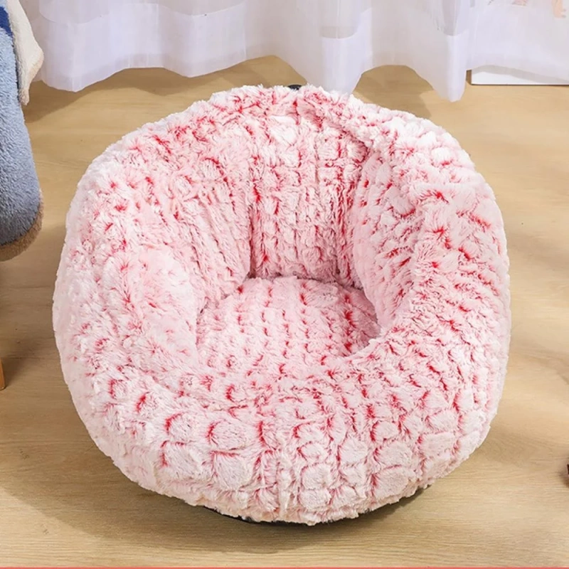 Dog Round Cat Winter Warm Sleeping Bag Long Plush Soft Pet Bed Calming Bed House  Comfortable Cat Litter Sleeping Bed