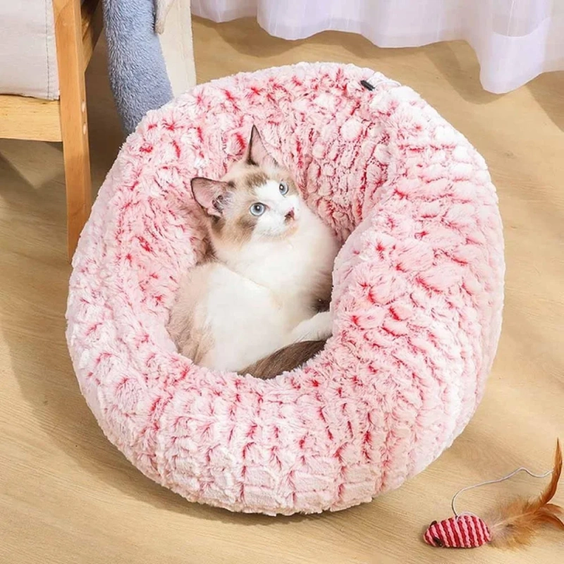 Dog Round Cat Winter Warm Sleeping Bag Long Plush Soft Pet Bed Calming Bed House  Comfortable Cat Litter Sleeping Bed
