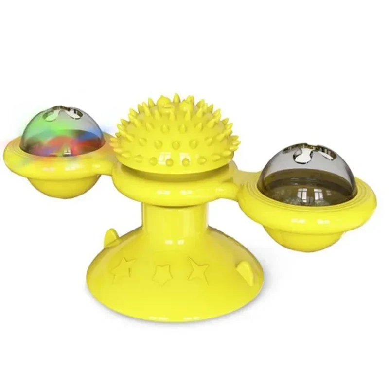 Cat Game Toy with Whirligig Turntable for Kitten Brush Teeth Windmill Cat Toy with Balls Interactive Pet Toys for Cats Puzzle