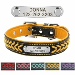Custom Leather Dog Collar Personalized Engraved Puppy Cat Dog Tag Collar With Nameplate For Small Medium Large Dogs Beagle XS-XL