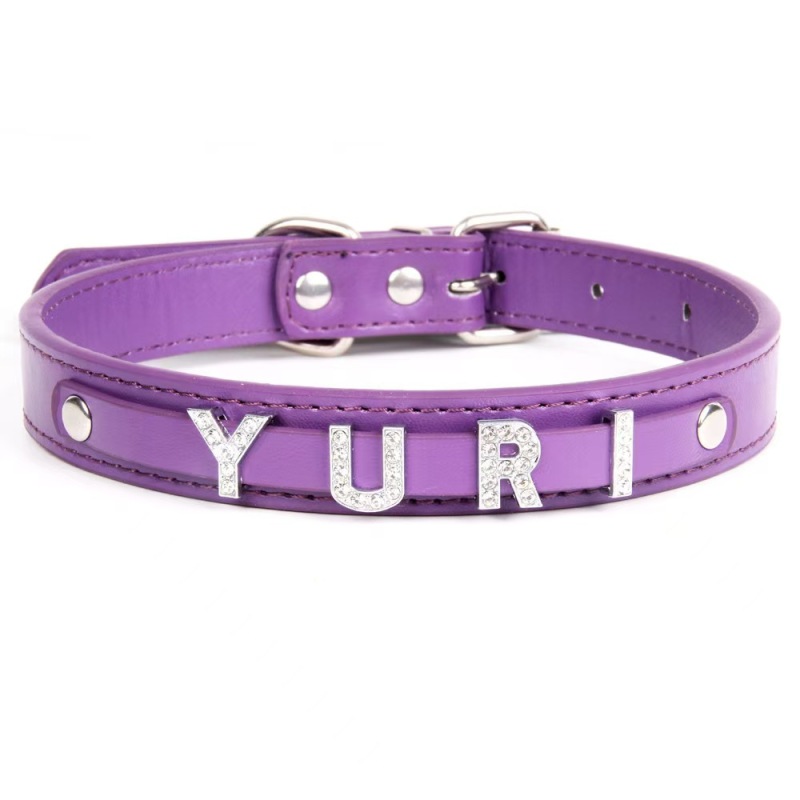 Fashion PU Leather Customized  Letters Daddy Slave Collar Sexy Rhinestone Bdsm Name Chocker Necklace Cosplay Jewelry