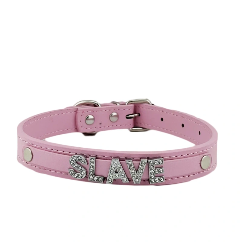 Fashion PU Leather Customized  Letters Daddy Slave Collar Sexy Rhinestone Bdsm Name Chocker Necklace Cosplay Jewelry