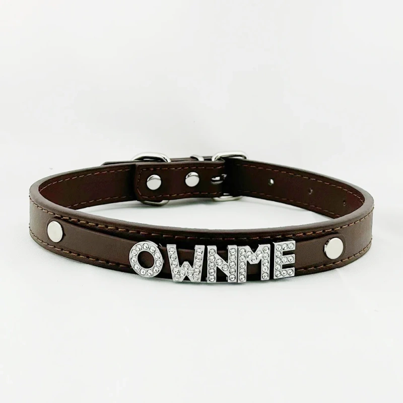 Fashion PU Leather Customized  Letters Daddy Slave Collar Sexy Rhinestone Bdsm Name Chocker Necklace Cosplay Jewelry