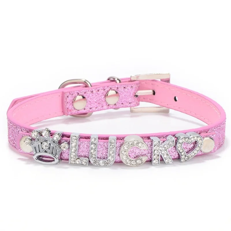 Customized Dog Id Collars Personalized Pet Name Pendant Rhinestone Cat Collar Anti-Lost Puppy Neck Strap Chihuahua Dog Supplies