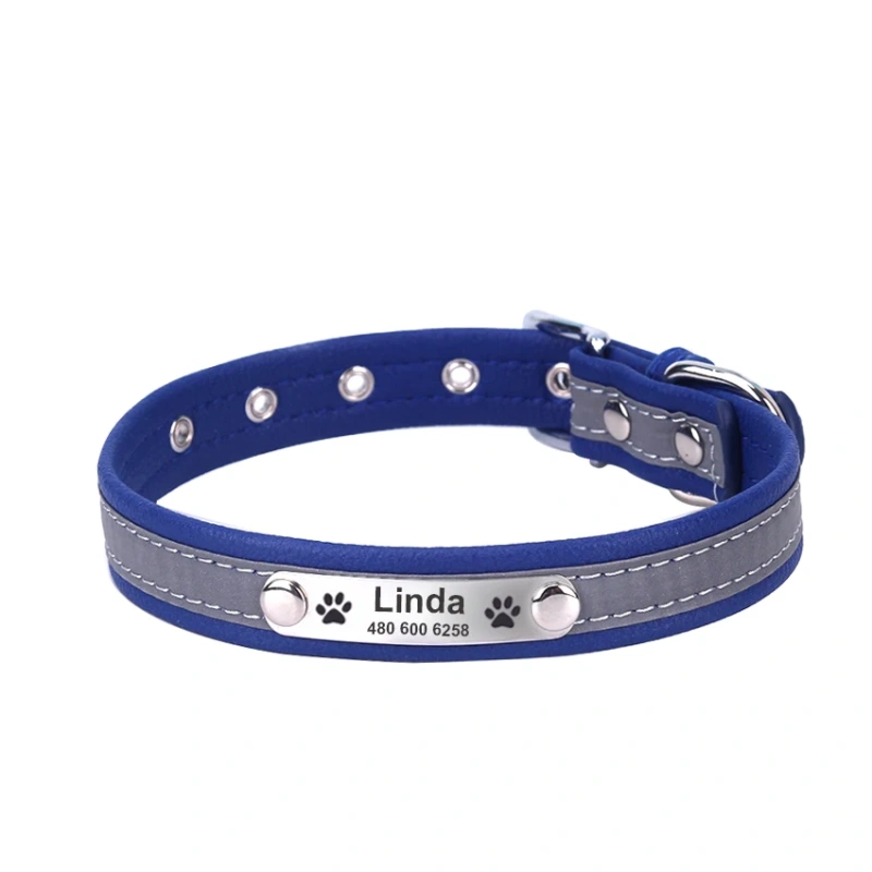 Personalized Dog Collar Leather Reflective Cat Collar Custom Engraved ID Tag Engraved For Puppy Large Dogs  Pet accessories