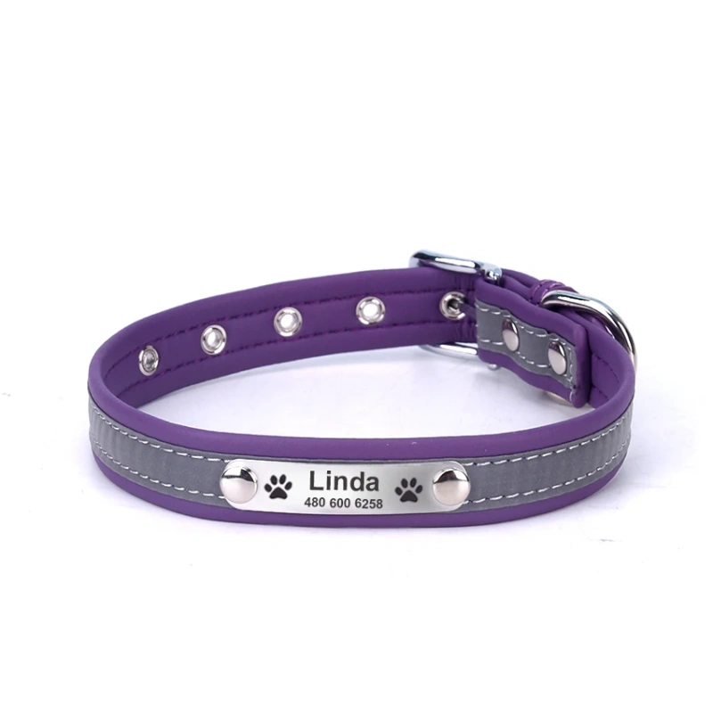 Personalized Dog Collar Leather Reflective Cat Collar Custom Engraved ID Tag Engraved For Puppy Large Dogs  Pet accessories