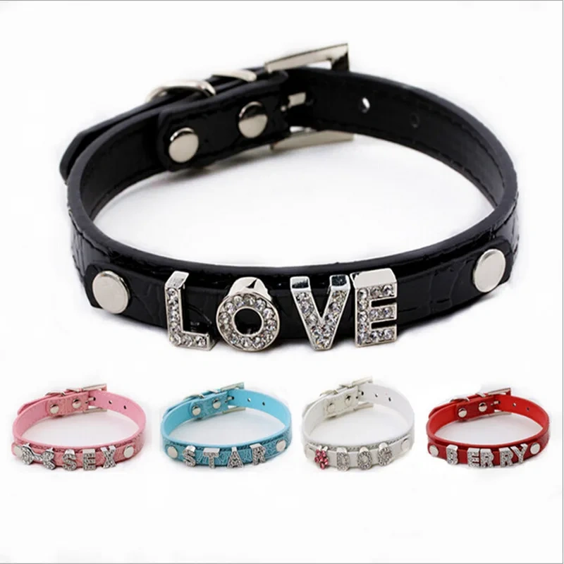Luxurious Personalized DIY Pet Necklace Pu Crocodile Collar Cat Dog Collar Small And Medium Dog Collar Leather Rhinestone Bling