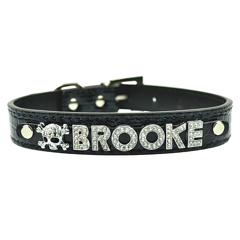 Luxurious Personalized DIY Pet Necklace Pu Crocodile Collar Cat Dog Collar Small And Medium Dog Collar Leather Rhinestone Bling