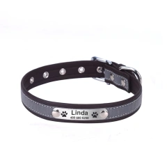 Personalized Dog Collar Leather Reflective Cat Collar Custom Engraved ID Tag Engraved For Puppy Large Dogs  Pet accessories