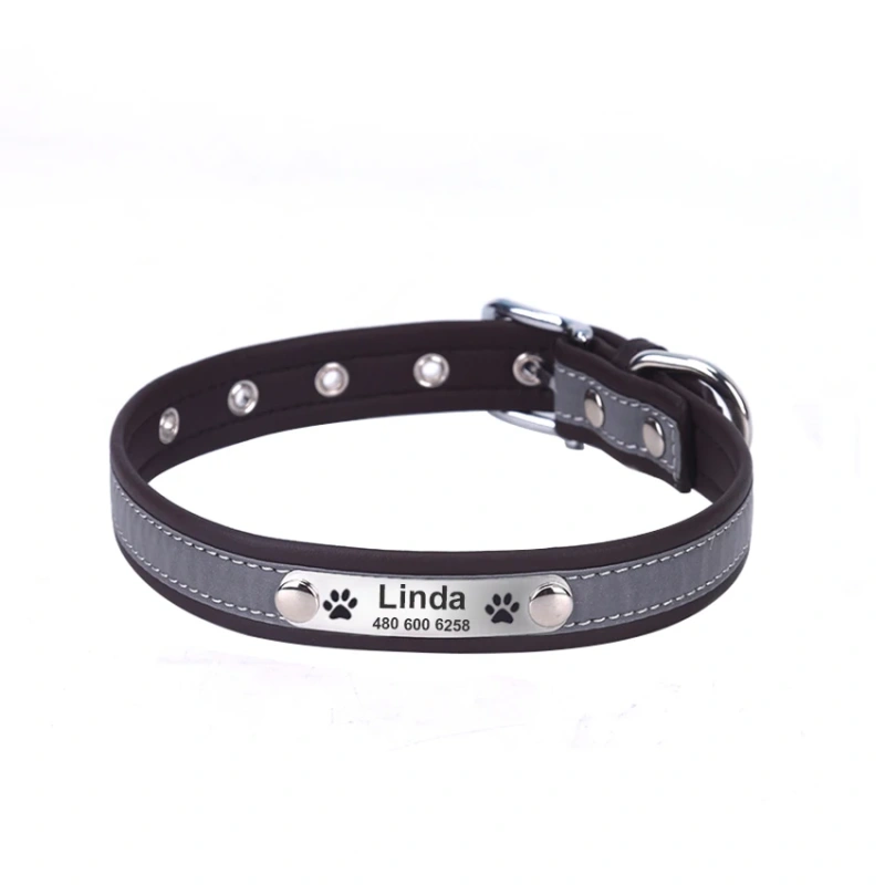 Personalized Dog Collar Leather Reflective Cat Collar Custom Engraved ID Tag Engraved For Puppy Large Dogs  Pet accessories