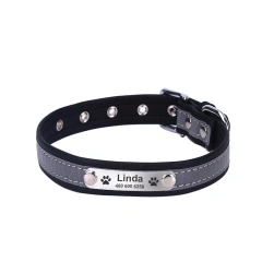 Personalized Dog Collar Leather Reflective Cat Collar Custom Engraved ID Tag Engraved For Puppy Large Dogs  Pet accessories