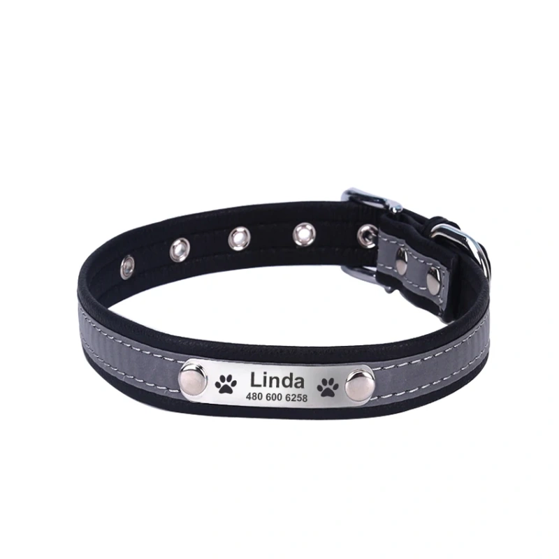 Personalized Dog Collar Leather Reflective Cat Collar Custom Engraved ID Tag Engraved For Puppy Large Dogs  Pet accessories