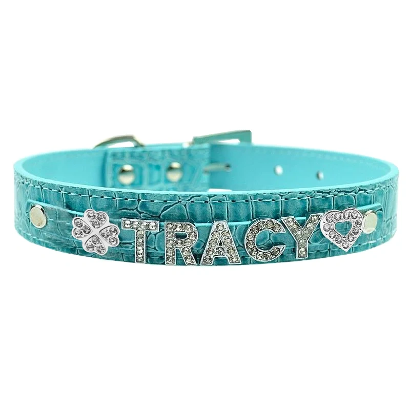 Luxurious Personalized DIY Pet Necklace Pu Crocodile Collar Cat Dog Collar Small And Medium Dog Collar Leather Rhinestone Bling