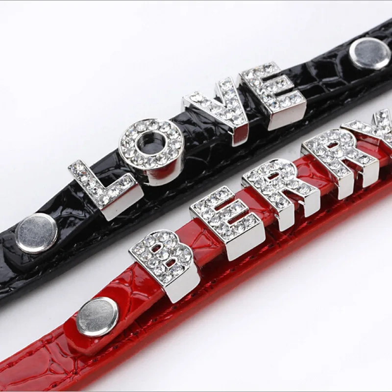 Luxurious Personalized DIY Pet Necklace Pu Crocodile Collar Cat Dog Collar Small And Medium Dog Collar Leather Rhinestone Bling