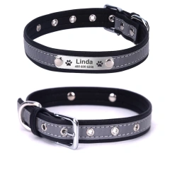 Personalized Dog Collar Leather Reflective Cat Collar Custom Engraved ID Tag Engraved For Puppy Large Dogs  Pet accessories