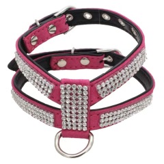 Dog Collar Adjustable Pet Products pet Necklace Dog Harness Leash Quick Release Bling Rhinestone 1 PC PU Leather