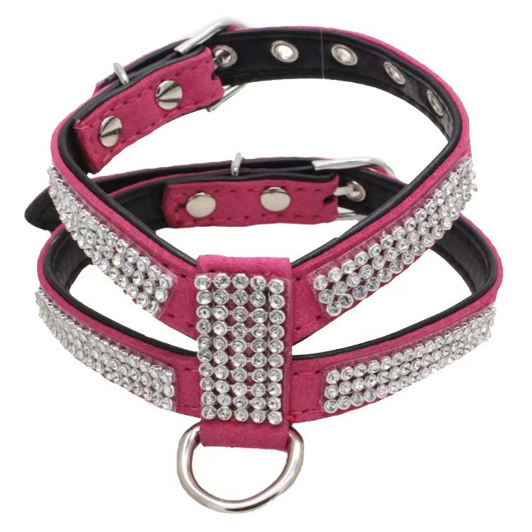 Dog Collar Adjustable Pet Products pet Necklace Dog Harness Leash Quick Release Bling Rhinestone 1 PC PU Leather