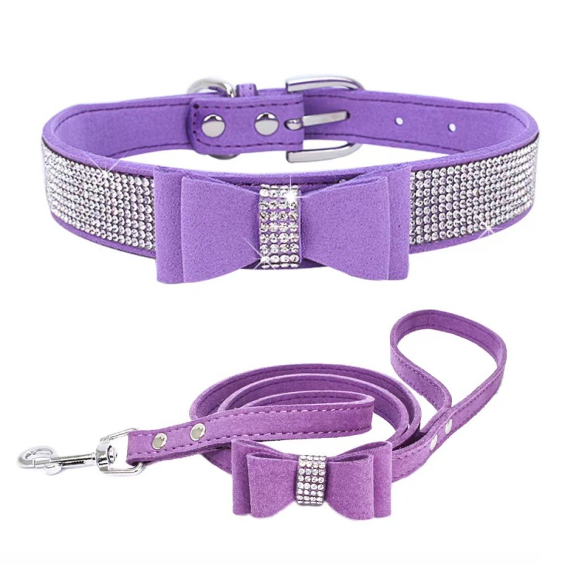Small Medium Bling Rhinestone Suede Leather Bowknot Accessories Dog Collar Adjustable Pet Puppy Kitten Pug Necklace Collars