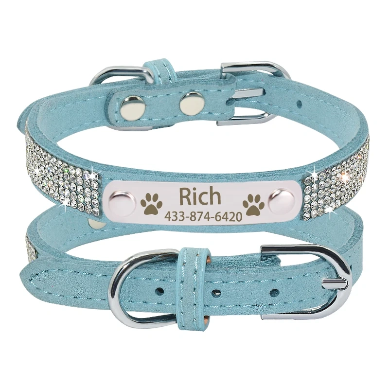 Personalized Nameplate Bling Cat Dog Collar Custom Free Engraved ID Name Tag Pet Dog Collars for Small Medium Large Dogs