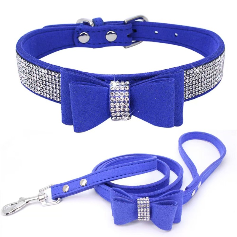 Small Medium Bling Rhinestone Suede Leather Bowknot Accessories Dog Collar Adjustable Pet Puppy Kitten Pug Necklace Collars