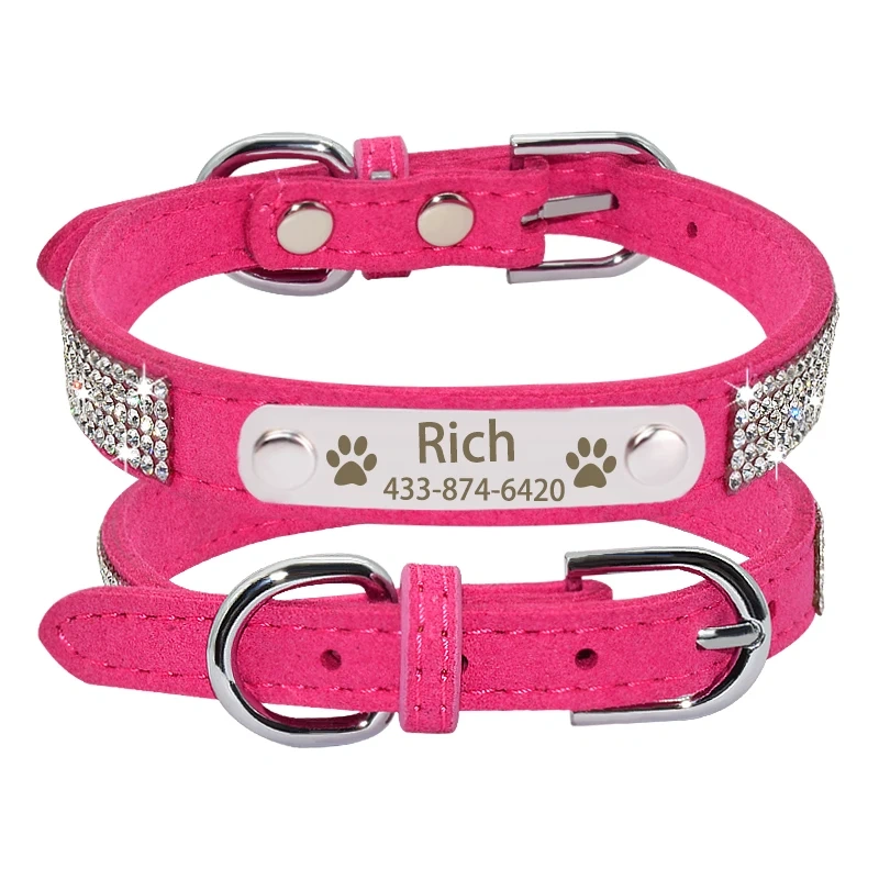 Personalized Nameplate Bling Cat Dog Collar Custom Free Engraved ID Name Tag Pet Dog Collars for Small Medium Large Dogs