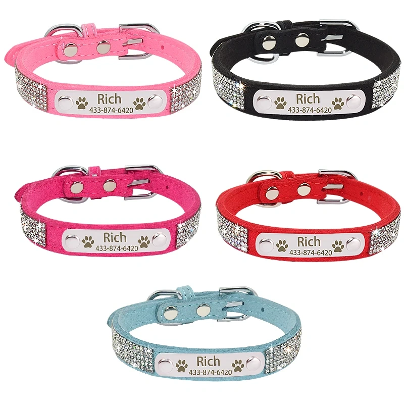 Personalized Nameplate Bling Cat Dog Collar Custom Free Engraved ID Name Tag Pet Dog Collars for Small Medium Large Dogs