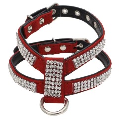 Dog Collar Adjustable Pet Products pet Necklace Dog Harness Leash Quick Release Bling Rhinestone 1 PC PU Leather