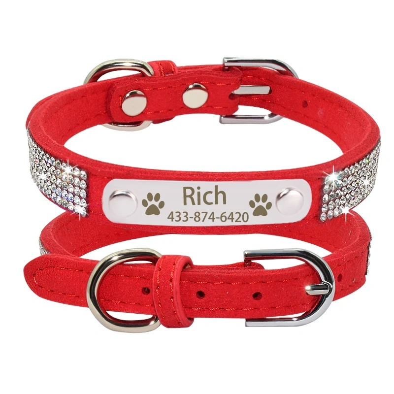 Personalized Nameplate Bling Cat Dog Collar Custom Free Engraved ID Name Tag Pet Dog Collars for Small Medium Large Dogs