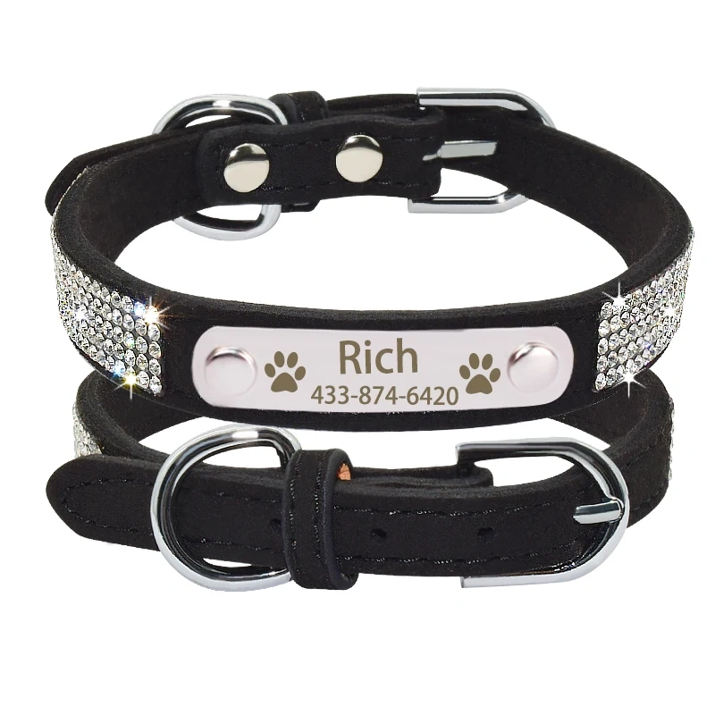 Personalized Nameplate Bling Cat Dog Collar Custom Free Engraved ID Name Tag Pet Dog Collars for Small Medium Large Dogs