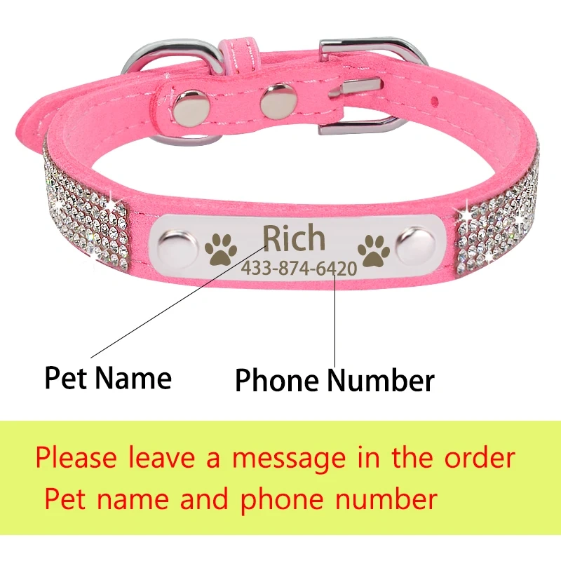 Personalized Nameplate Bling Cat Dog Collar Custom Free Engraved ID Name Tag Pet Dog Collars for Small Medium Large Dogs