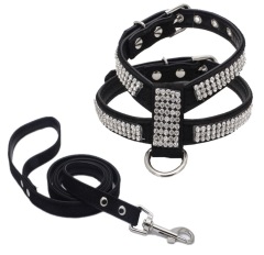 Dog Collar Adjustable Pet Products pet Necklace Dog Harness Leash Quick Release Bling Rhinestone 1 PC PU Leather