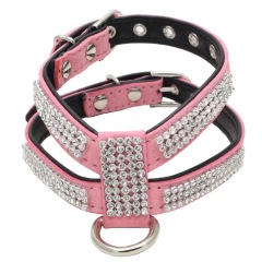 Dog Collar Adjustable Pet Products pet Necklace Dog Harness Leash Quick Release Bling Rhinestone 1 PC PU Leather