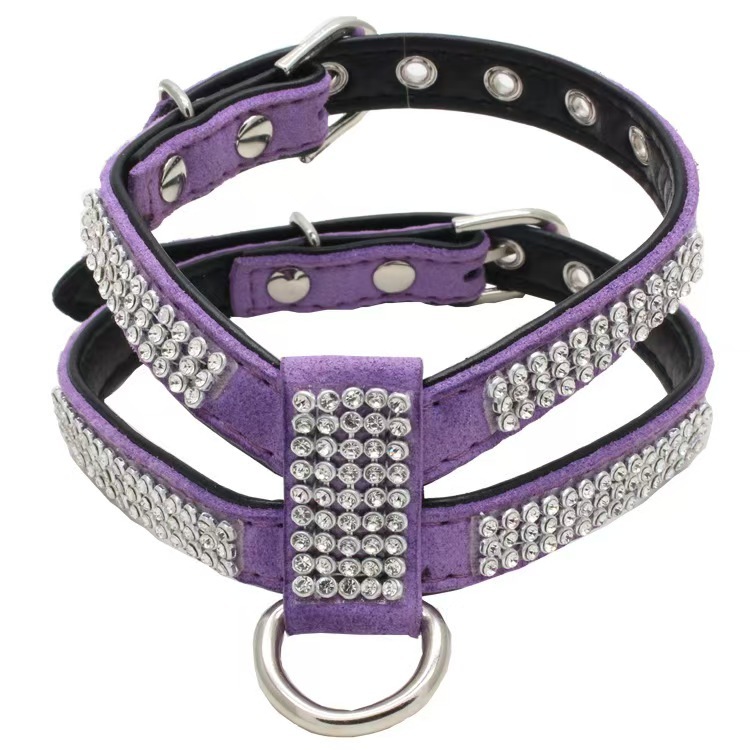 Dog Collar Adjustable Pet Products pet Necklace Dog Harness Leash Quick Release Bling Rhinestone 1 PC PU Leather