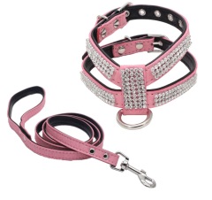Dog Collar Adjustable Pet Products pet Necklace Dog Harness Leash Quick Release Bling Rhinestone 1 PC PU Leather