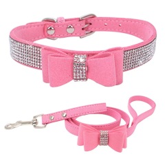 Small Medium Bling Rhinestone Suede Leather Bowknot Accessories Dog Collar Adjustable Pet Puppy Kitten Pug Necklace Collars
