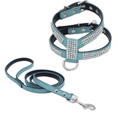 Dog Collar Adjustable Pet Products pet Necklace Dog Harness Leash Quick Release Bling Rhinestone 1 PC PU Leather