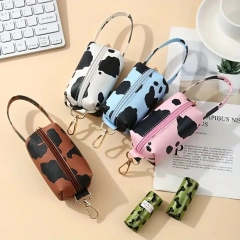 Cute Cartoon Cow-Shaped Dogs cats Poop Bag Dispenser With Canvas Storage Box storage bag leopard print leather bag  pet supplies