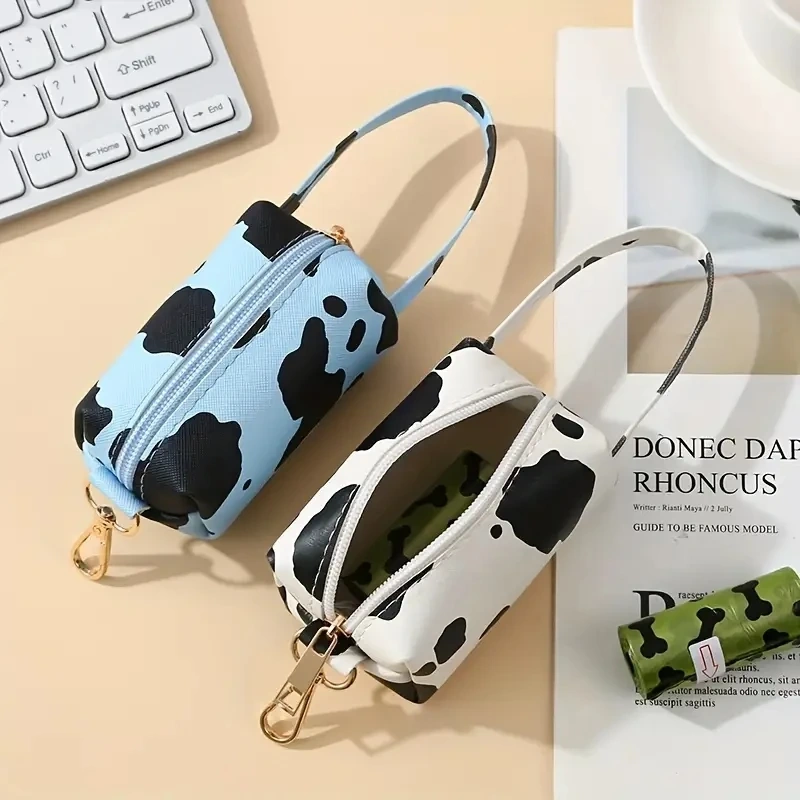 Cute Cartoon Cow-Shaped Dogs cats Poop Bag Dispenser With Canvas Storage Box storage bag leopard print leather bag  pet supplies