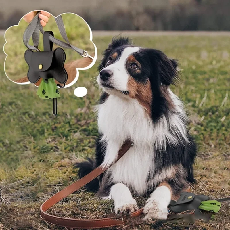 Dog Poop Pickup Bag Dispenser with Leash Clip Pet Waste Bag Dispenser for Dog Pooper Pet Outdoor PoopBag Leathers Holder Y5GB