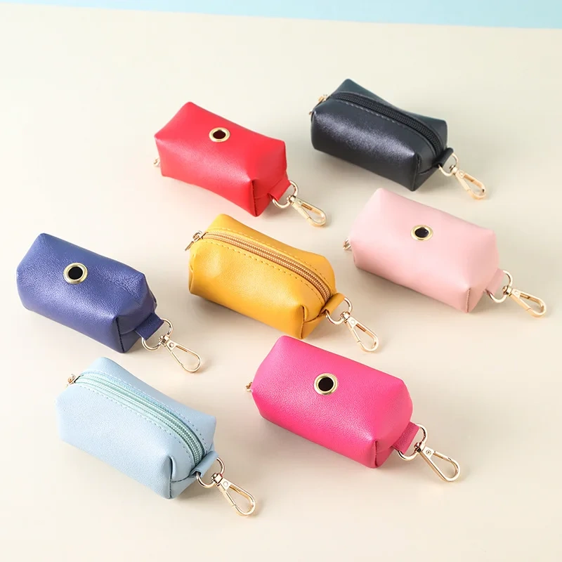 Leather Dog Poop Bag Holder Dog Waste Bag Dispenser with Metal Clip for Leash Belt Portable Leather Doggy Poop Bags Holder