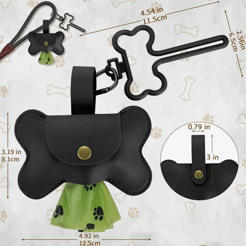 Dog Poop Pickup Bag Dispenser with Leash Clip Pet Waste Bag Dispenser for Dog Pooper Pet Outdoor PoopBag Leathers Holder Y5GB