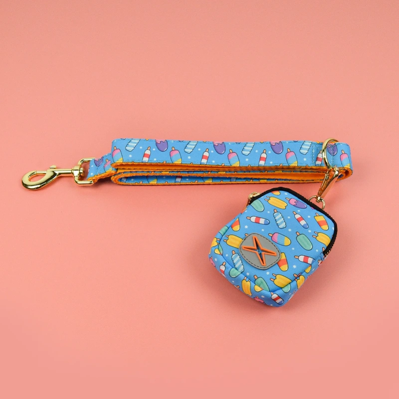 1 Pcs Summer Cute high quality gold hardware Luxury Pet Trash Bag & Traction Rope Double sided print Pet dog & cat holiday gift