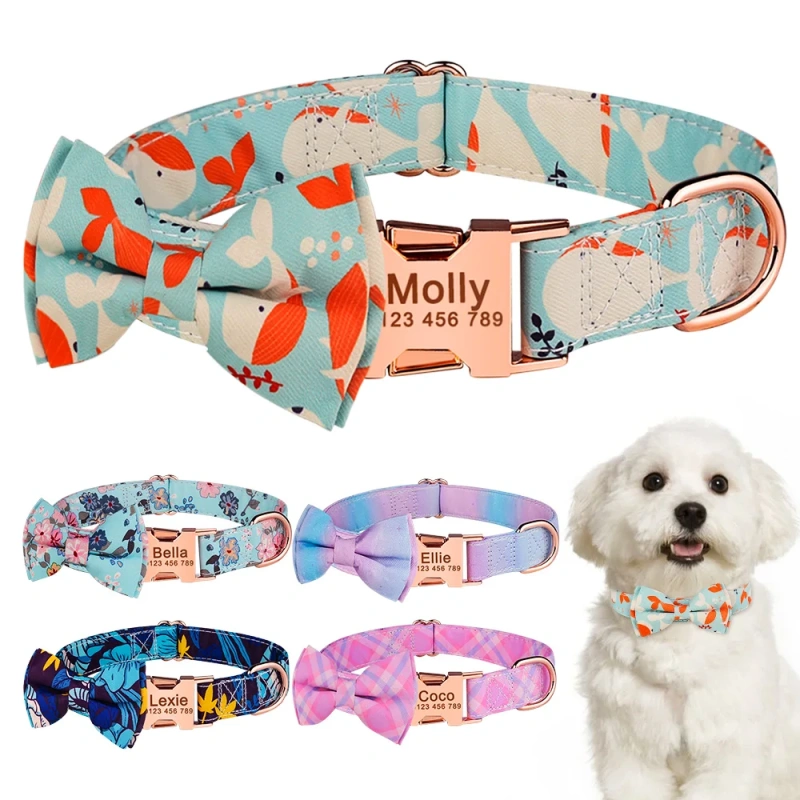 Adjustable Nylon Personalized Dog Collar Dog Supplies Custom ID Tag Flower KItten Puppy Small Large Unisex Dog Collar Pet Collar