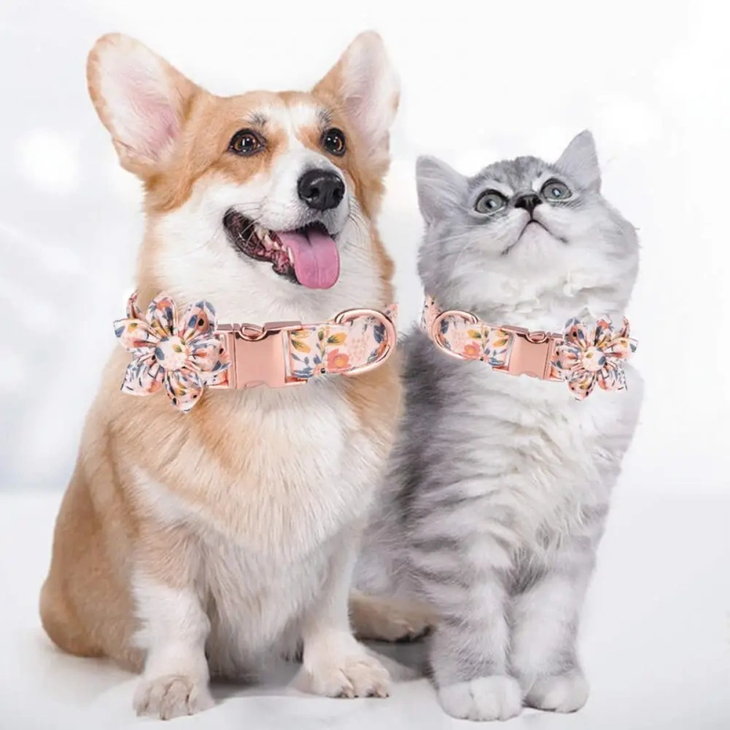 Dog Necklace Adjustable Reusable Cat Collar  Floral Print Lovely Pet Neck Circle