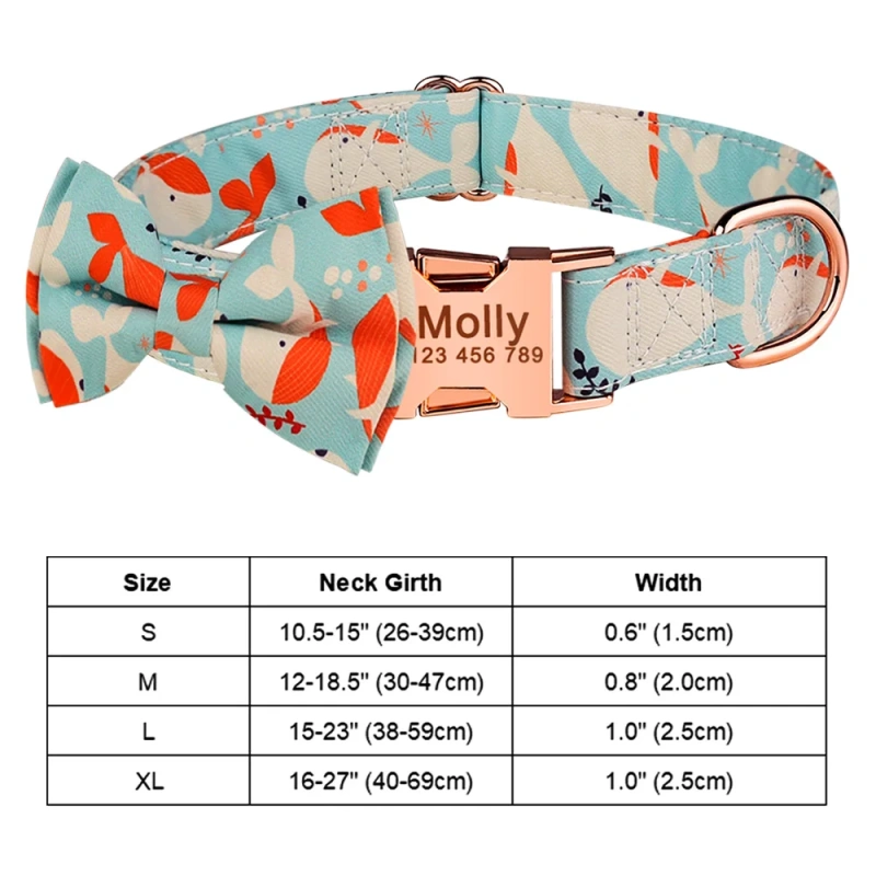 Adjustable Nylon Personalized Dog Collar Dog Supplies Custom ID Tag Flower KItten Puppy Small Large Unisex Dog Collar Pet Collar