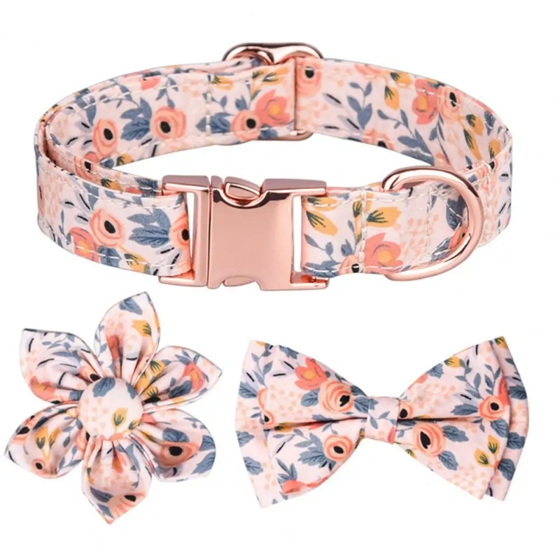 Dog Necklace Adjustable Reusable Cat Collar  Floral Print Lovely Pet Neck Circle