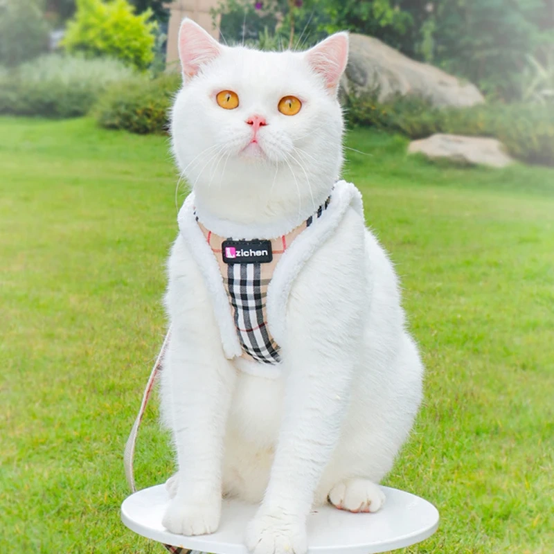 Winter Pet Dog Harness Soft Puppy Cat Harness Leash Set Warm Dogs Clothes Adjustable Vest for Small Dogs Outdoor Supplies