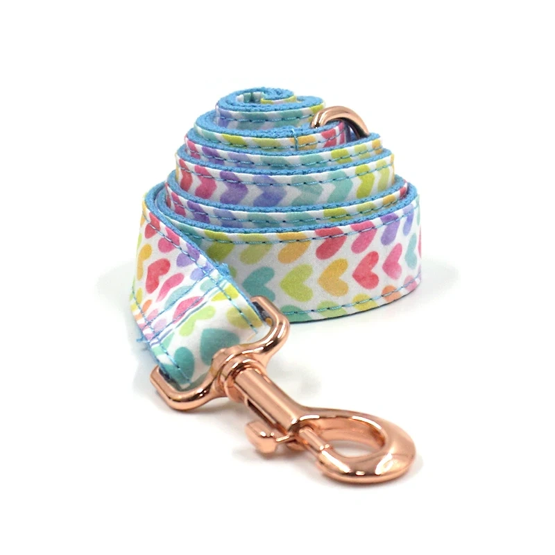 Soft Padded Dog Harenss for Small Dogs Valentine's Day Heart Printing Personalized Dog Collar with Leash Poop Bag Puppy Gift Set