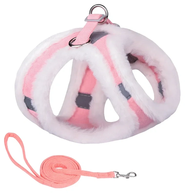 Dog Harness and Leash Set Breathable Mesh Winter Warm Fur Dog Harness For Chihuahua Puppy Walking Small Dogs Cats